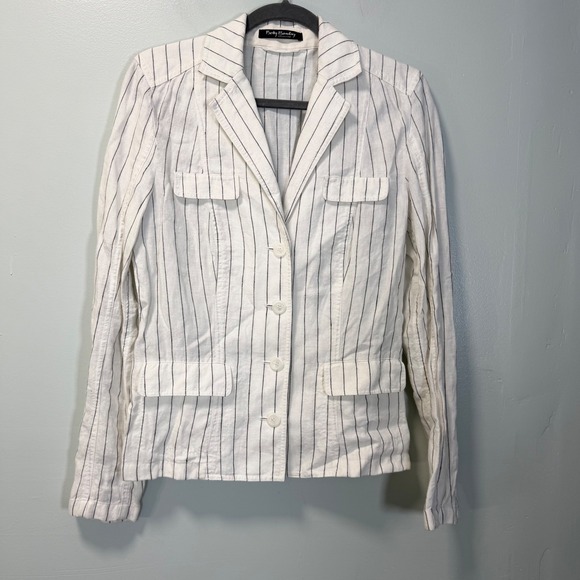 Betty Barclay Jackets & Blazers - Betty Barclay Collection White Pinstripe 100% Linen Blazer Jacket Size 10